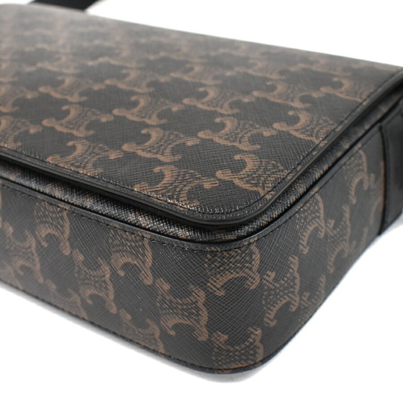 Celine Triomphe Flap Messenger Shoulder Bag Black Leather - Picture 5 of 9